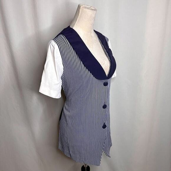 Nu Venture Vintage Layered Striped Shirt Vest Navy Formal Nautical 90s - Picture 11 of 11